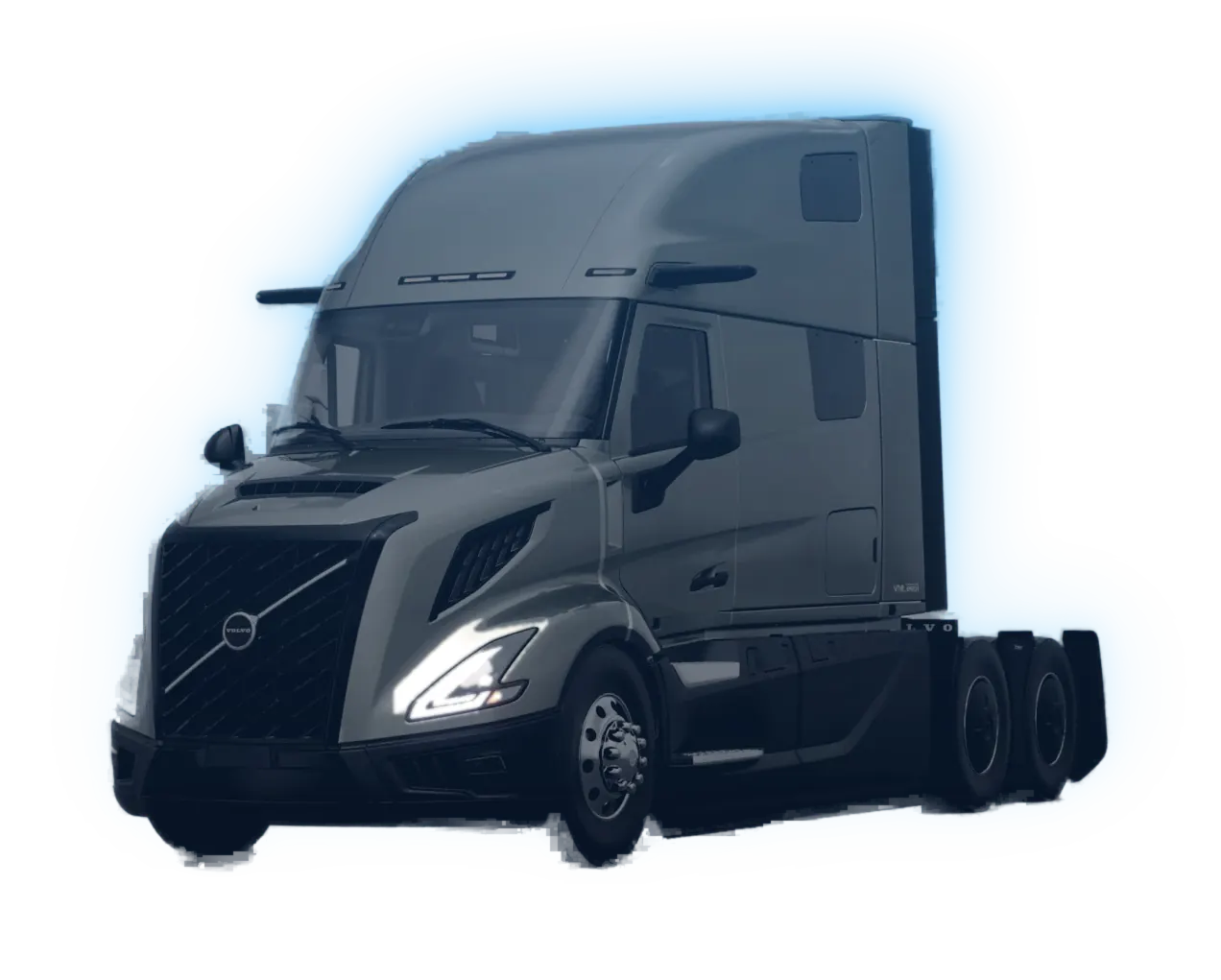 Tunda faralari yonib turgan zamonaviy Volvo VNL truck